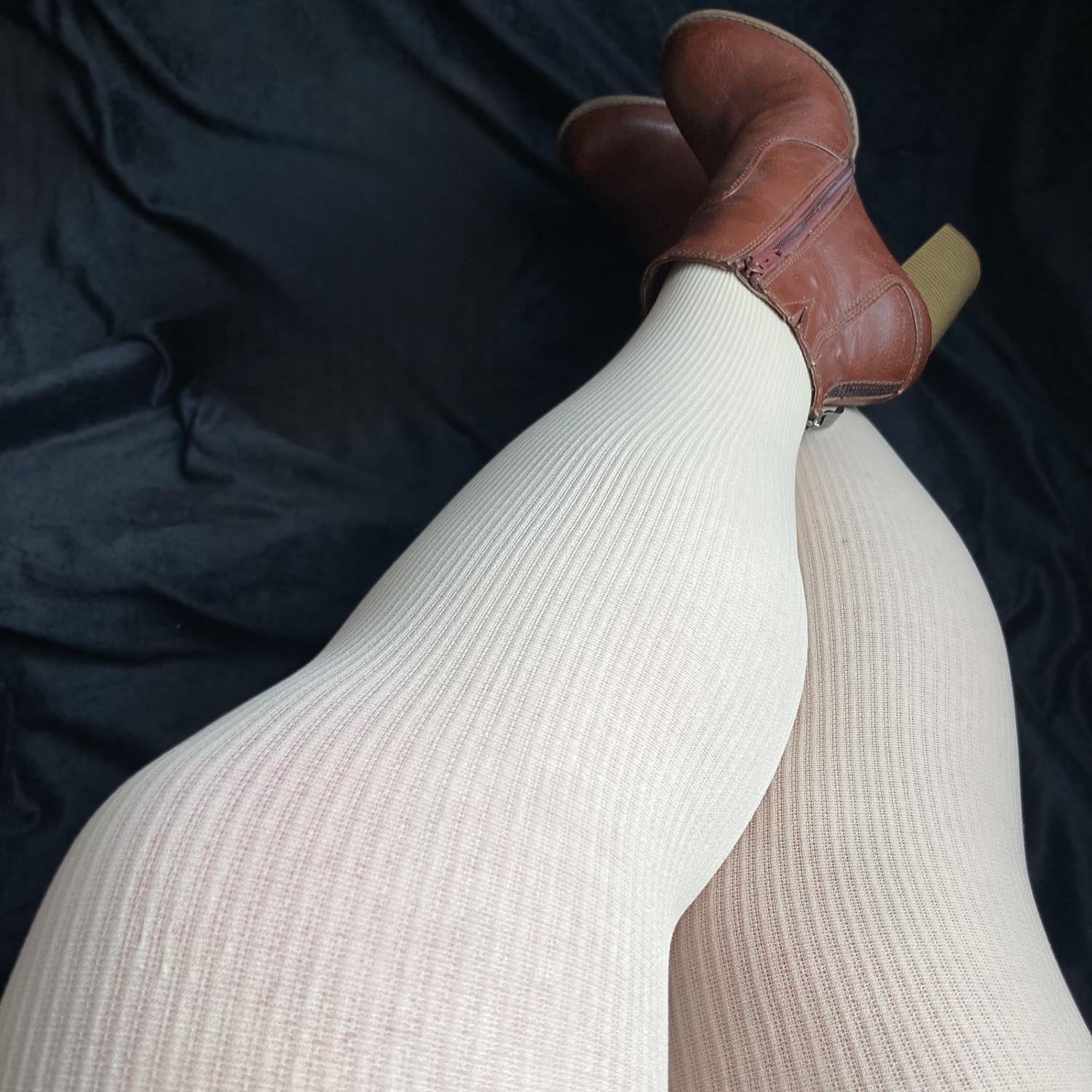 Ionic Ribbed Tights - Oatmeal - Image 8