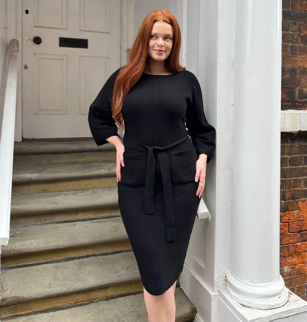 Midi Knitted Cocoon Dress - Black - Image 2
